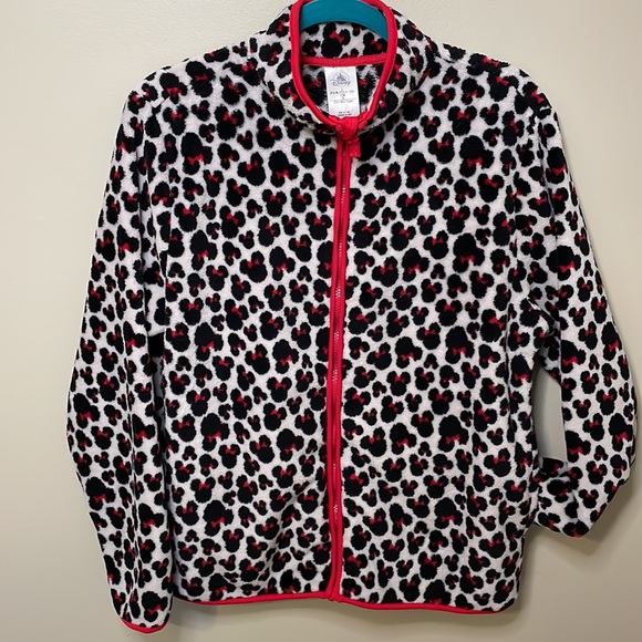 Disney Jackets & Blazers - Disney Parks Minnie Mouse with Bows Animal Print Style Fleece Zip Up Jacket L